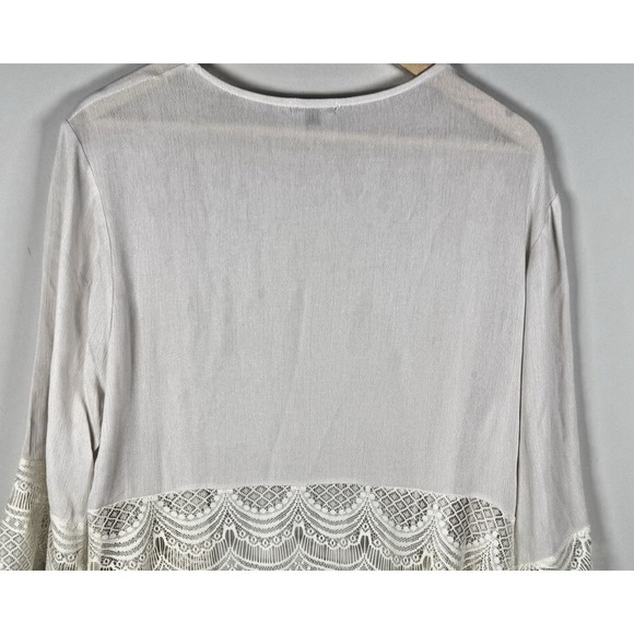 Moa Moa‎ Ivory Fringed Kimono Duster Crochet Lace Tassels Boho Womens XL - Picture 7 of 10